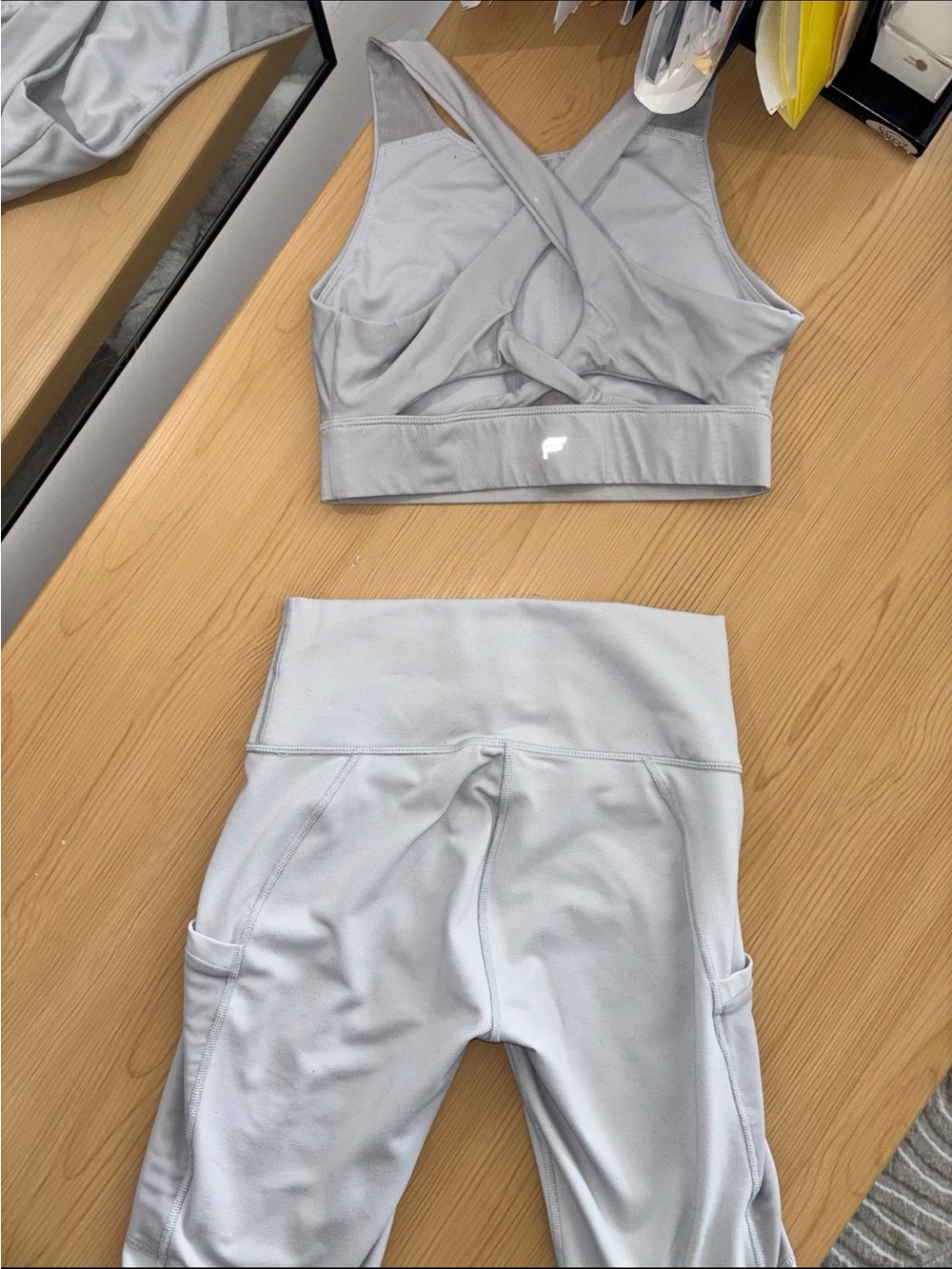 Fabletics Light Gray High-Waist Leggings & Crossback Sports Bra Set